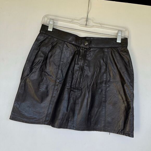 VTG 80s/90s Verducci Leather Motorcycle Mini Skirt Black Glove-Tanned Leather - Picture 2 of 10